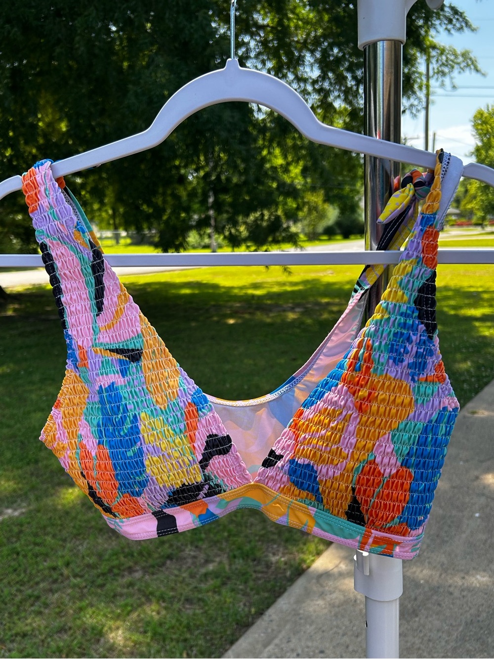 Colorful Smocked Bikini Top - Multi Floral Print